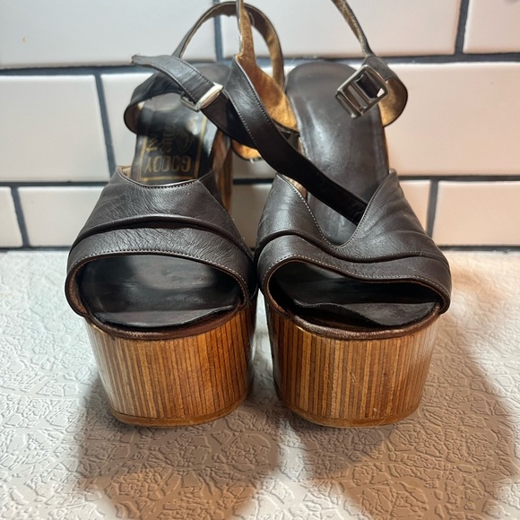 Vintage platform wooden heels goody two shoes  size 7 brown SUPER RARE !!! - Picture 4 of 11